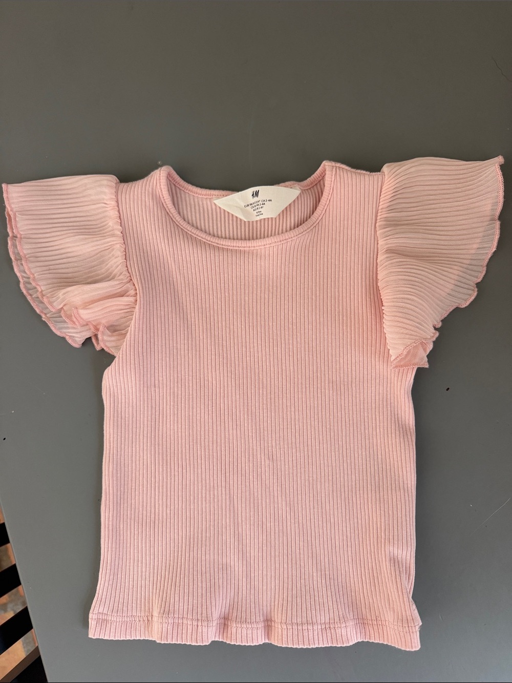 H&M Light Pink Ribbed Top with Flutter Sleeves